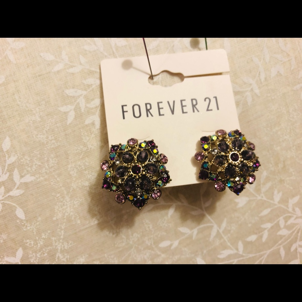 Forever 21 purple and gold jeweled earrings